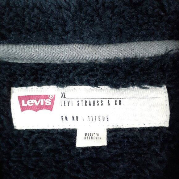 Levis Mens Full Zip Hoodie Jacket XL Sherpa Lined Gray Black 699A - Picture 3 of 5